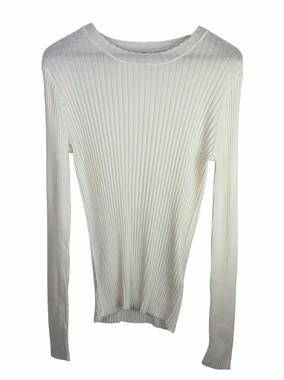 Anine Bing | Cecilia Ivory Ribbed Crewneck Long Sleeve Cotton Top